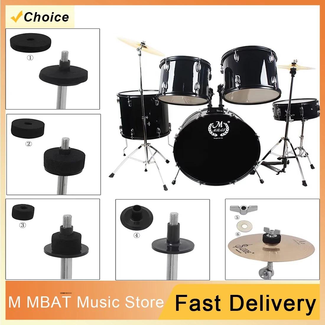 

M MBAT, набор из 18 предметов, рукава для подставки для тарелок, фетровые гайки с шайбой, замена барабанных хай-хэт, аксессуары для подставки для тарелок