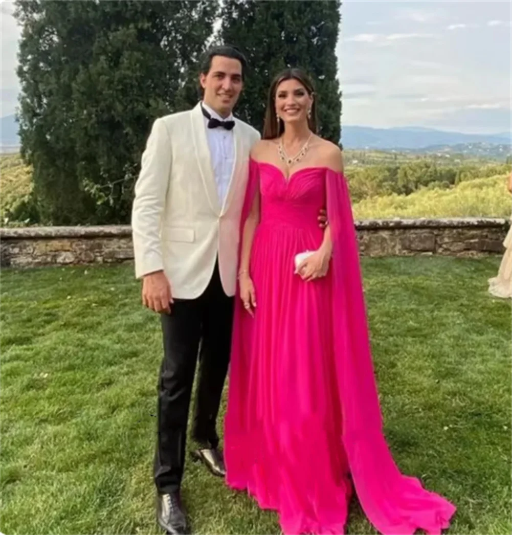 

Off The Shoulder Formal Bridesmaid Dresses For Women Cape Sleeves V Neck Chiffon Formal Evening Party Gown Long Pageant Gowns