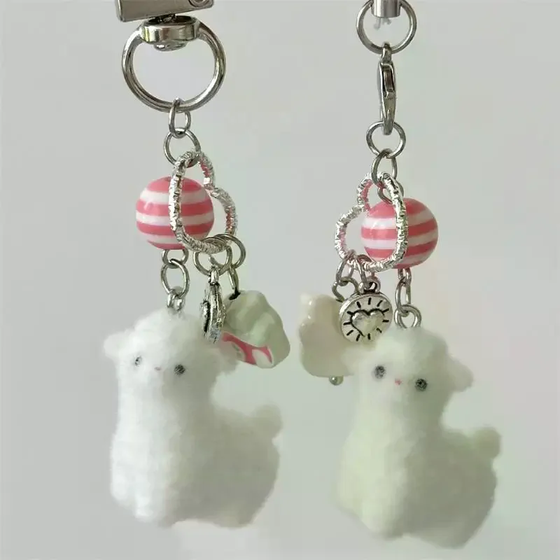 Kawaii Flocking Alpaca Keychain Pendant Lanyard Phone Chain Lovely Animal Backpack Charm Girl Bag Hang Ornaments Couple Gift