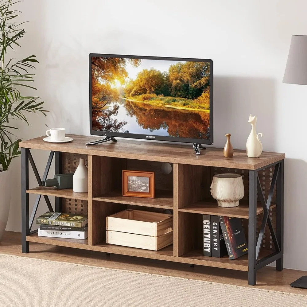 

Rustic Entertainment Center for 65 Inch TV, Industrial Wood and Metal TV Stand with Storage Shelf, Modern Television Media Cons