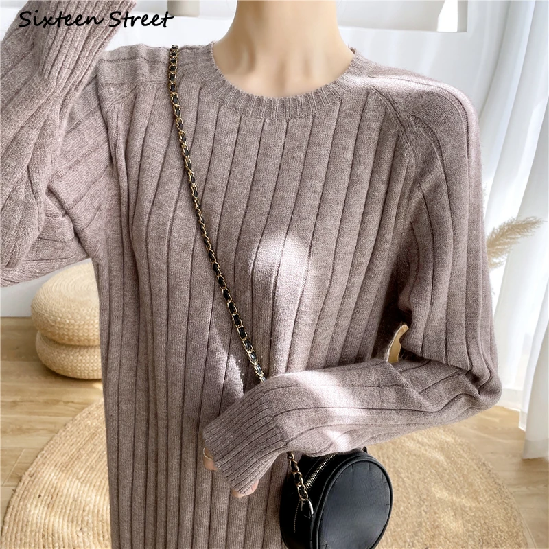 

Camel Woolen Dress Women 2022 Autumn Oversized O-neck Elegant Long Sweater Dresses Ladies Chic Street Lazy Knitwear Winter