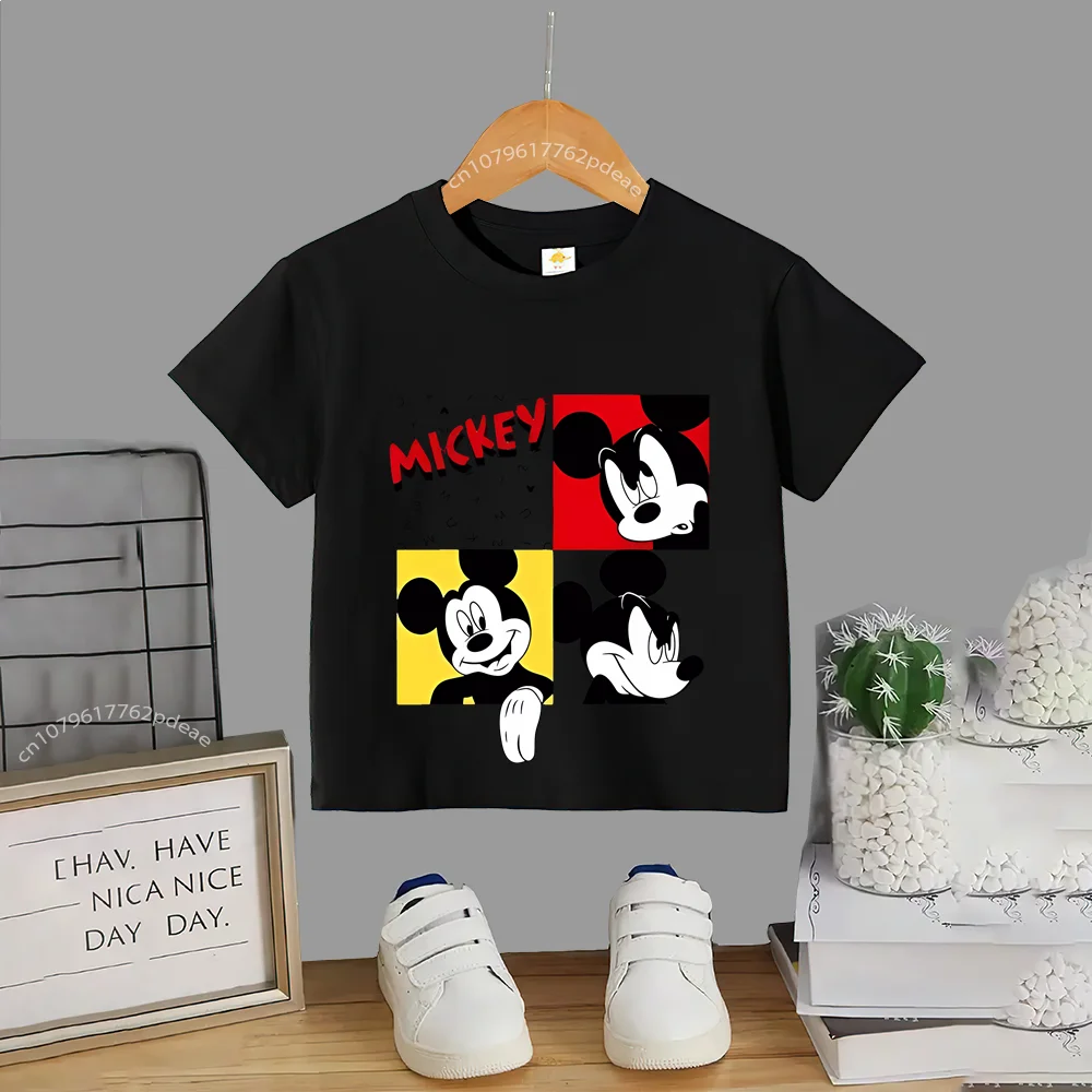 Disney Teen 100% Cotton T-shirt Baby Baby Street Fashion Creative Mickey Cotton T-shirt Boys Girls Comfortable casual short slee