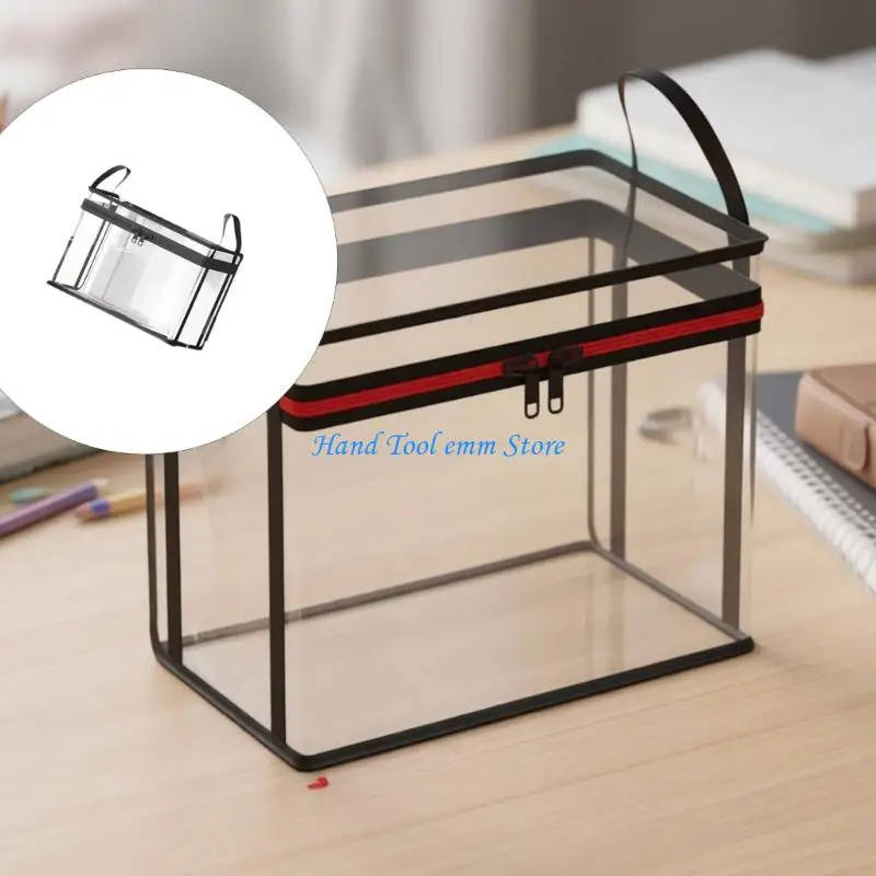 H37F Clear Book Container with Handle Dustproof Moisture-proof Book Document For School Classroom Library Office