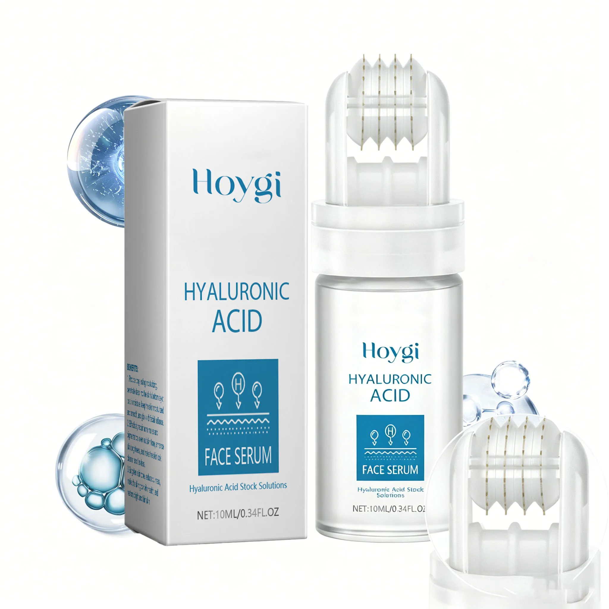 10ML Hyaluronic Acid Face Serum Roller Deep Moisturizing Improve Skin Texture Fade Fine Lines Boost Elasticity Glow Facial Serum