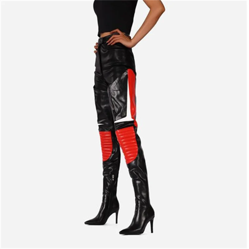 YMECHIC 2026 European and American Style Boots Pointed High-heeled Down Knee Pads, Nightclub Dance Party Thigh High Women Shoes