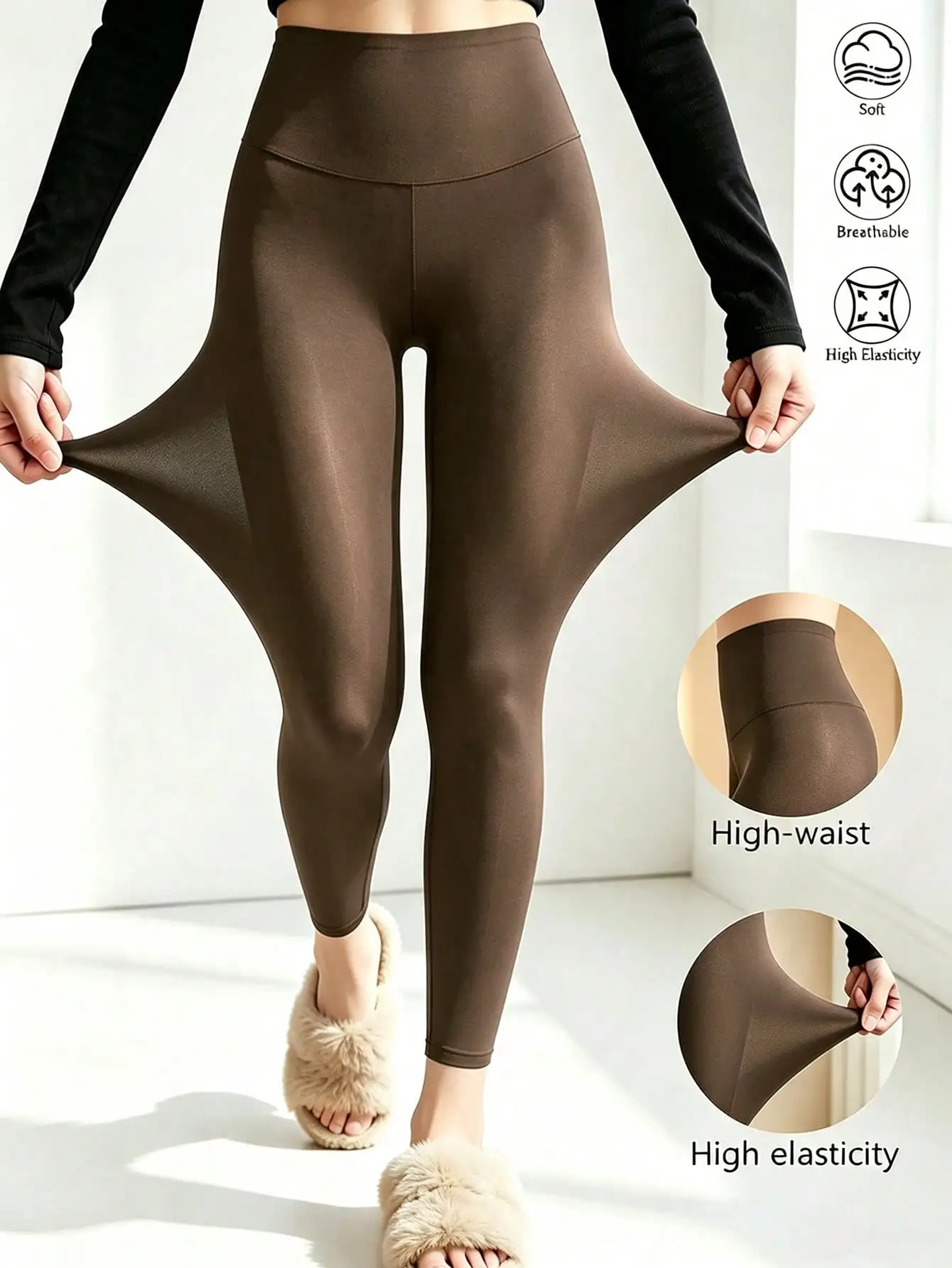 Slim-fit High-waist Stretch Micro Sheer Leggings - versatile For Daily Wear Slimming And Shaping The Figure Suitable For Women