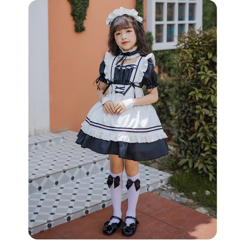 Japanese Cosplay Costume Cute Lolita Black Maid Short Sleeve Dress Accessories Suit Theme Party Role Playing Outfits for Girls view 4