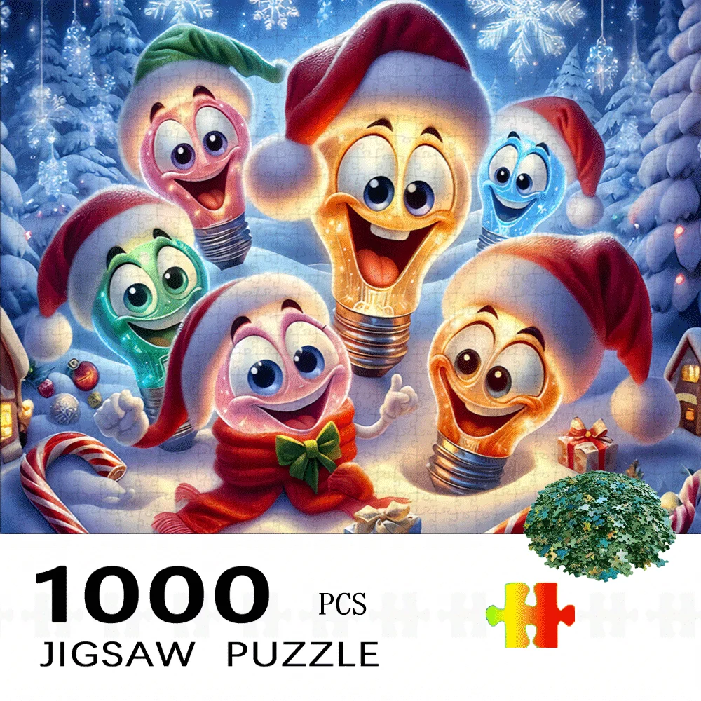 

Christmas Cartoon Light Bulbs Jigsaw Puzzle Kids Adult Festive Theme Intellectual Game Home Decor Puzzle Toy”