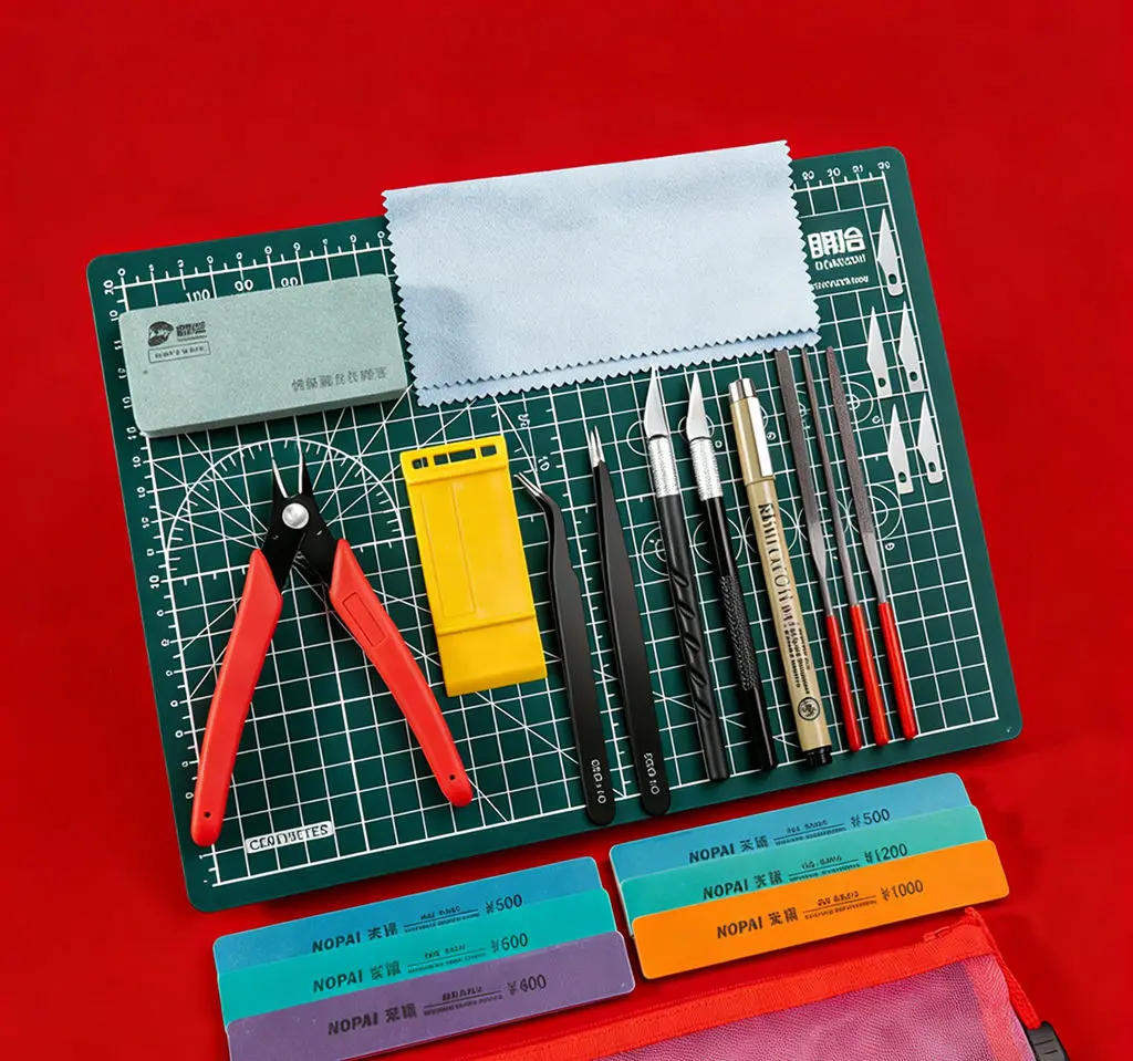 For Gundam Model Tool Kit for Beginners, Red Side Cutters & Hobby Craft Set with Nippers, Tweezers, Files, Hobby Knife