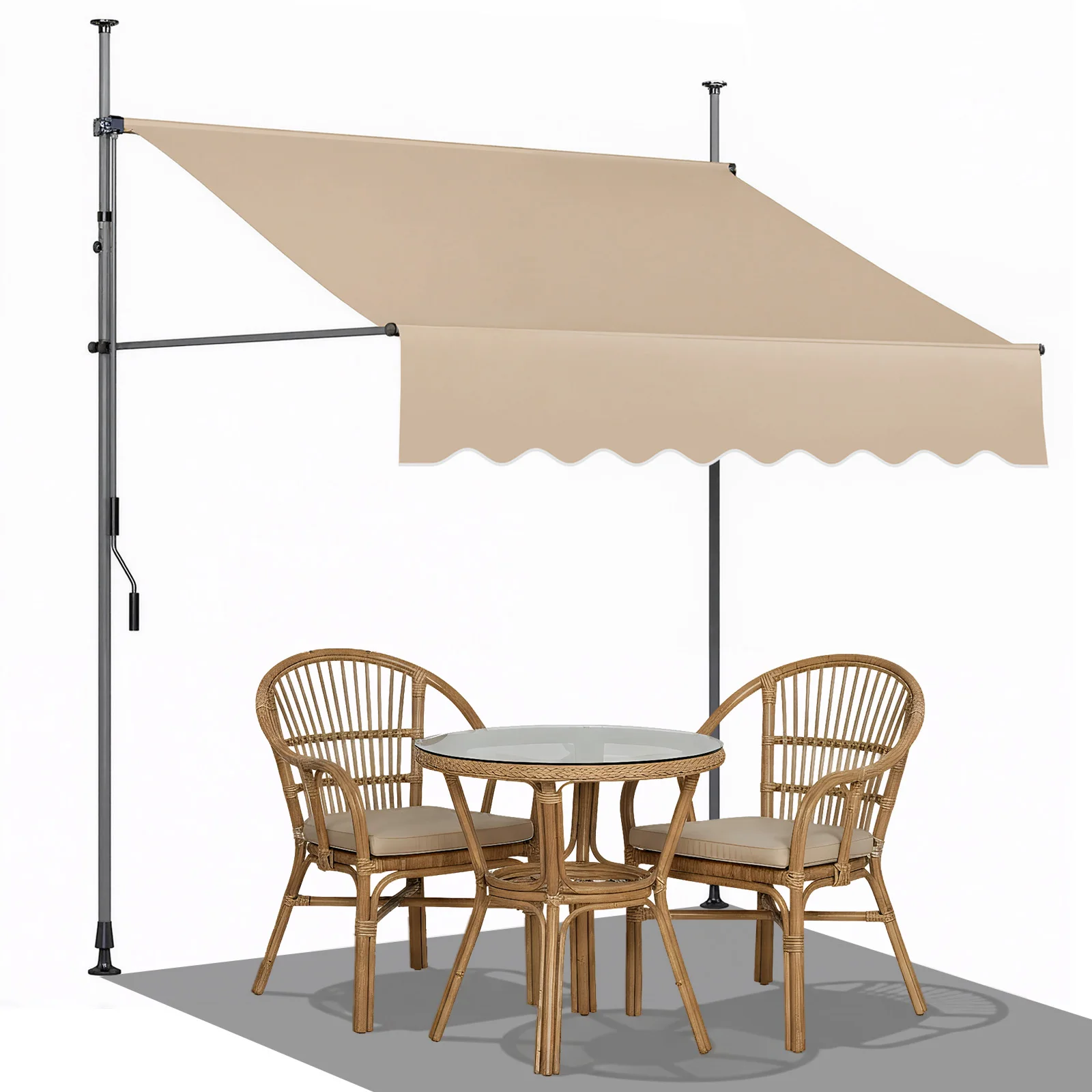 Balkonmarkise, einziehbare Markise, Klemmmarkise, Sonnenschutz für den Garten, einziehbar, ohne Bohren, UV-beständig, 200/250/300 x 120 cm