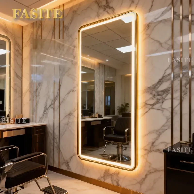 For Hair Stainless Steel Barber Shop Mirror Table Single Double Sided Floor To Ceiling Wall Mounted Cutting Chair