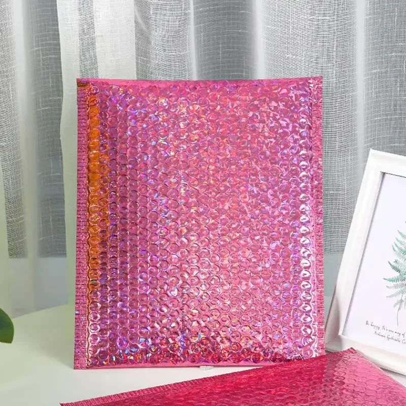 50pcs Holographic Metallic Poly Bubble Mailer Glamour Shades Foil Cushion Wedding bags Padded Shipping Packaging Envelopes Gifts