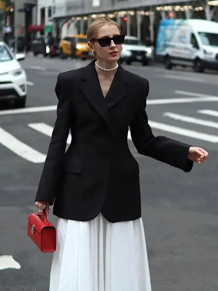 

2025 Women's Autumn Winter Slim Waist Chic Blazer Coats Office Ladies Double Breasted Fashion Suits Jacket Women Clothing