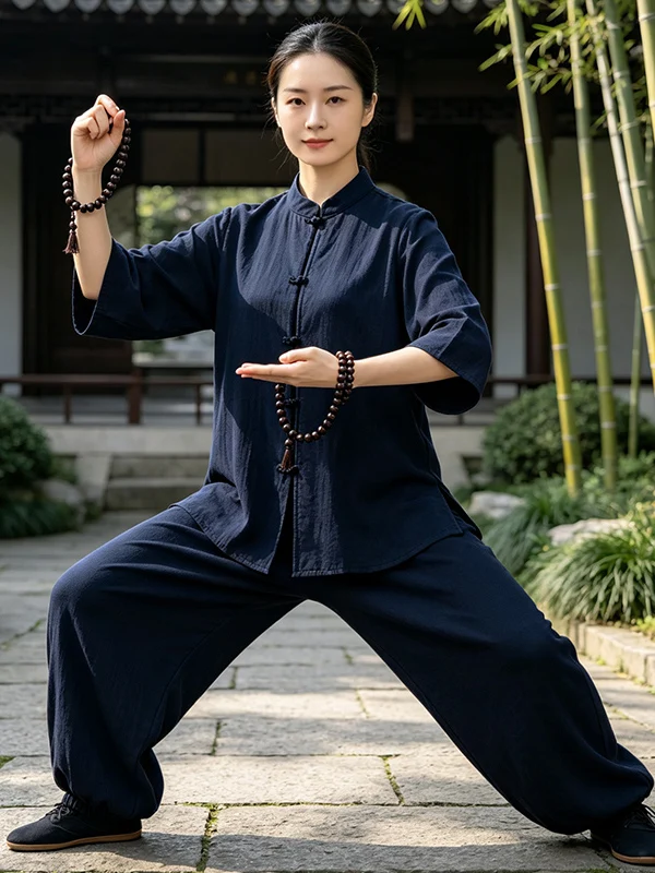 Morning Exercise Yoga Practice Uniform Fashion Set Seven-Quarter Sleeve Shirt Lantern Pants Zen Chinese Tai Chi Suit Two-Piec...