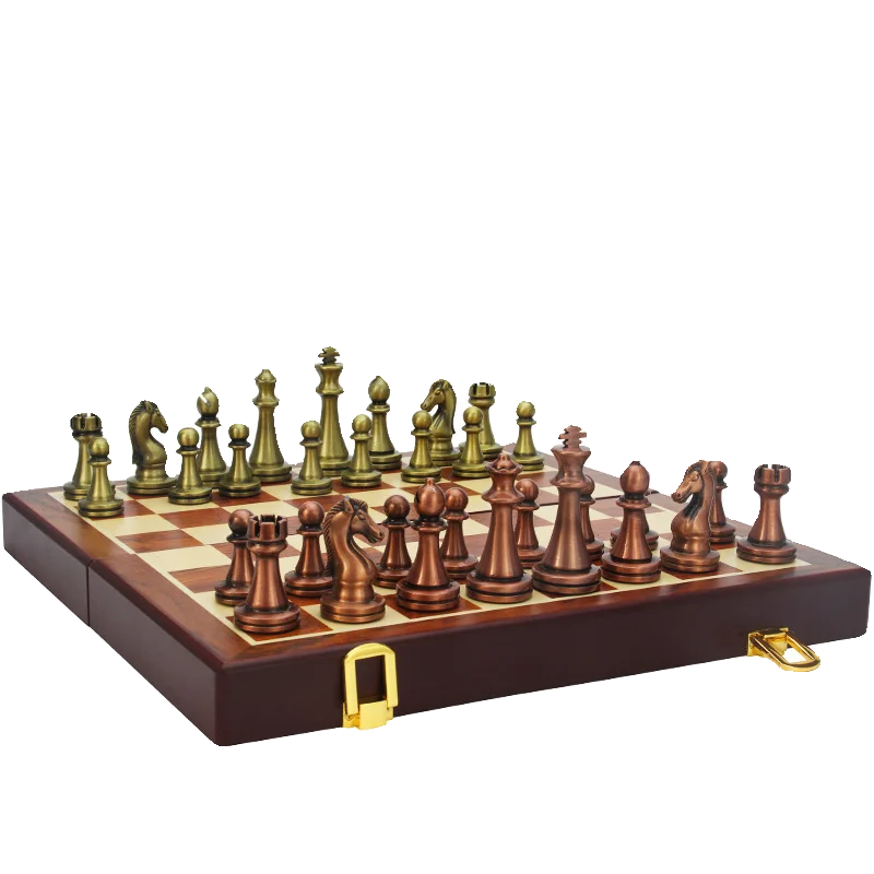 

Chess metal chess high-grade solid wood folding chessboard for children and adults chess