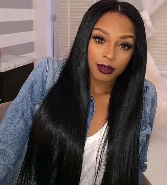 WHIMSICAL WLong Straight Synthetic Wigs Natrual Black Color Hair Middle Part Heat Resistant Fiber Party Daily Full Wigs for Wome