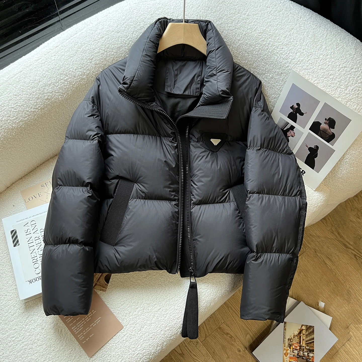 

Ele Bla Splice Stand Collar Zipper Cotton Jaet Women's Autumn Winter Simple Warm Loose Slimming Cotton Clothes