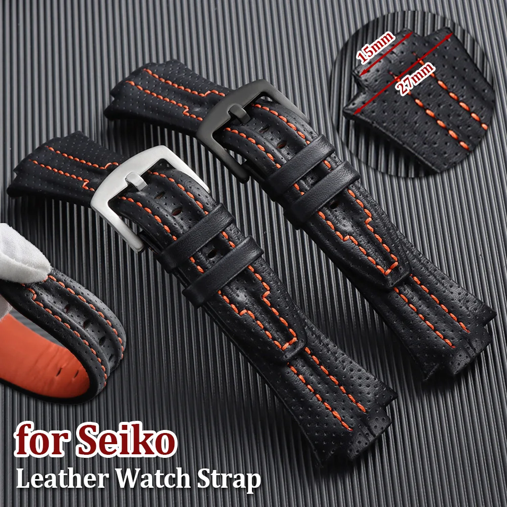 

15mm*27mm Cowhide Watch Straps for Seiko Sportura SNL029P2 SNL021P1 SNA595P2 SNL017P1 Thick Watchband Waterproof Sport Bracelet
