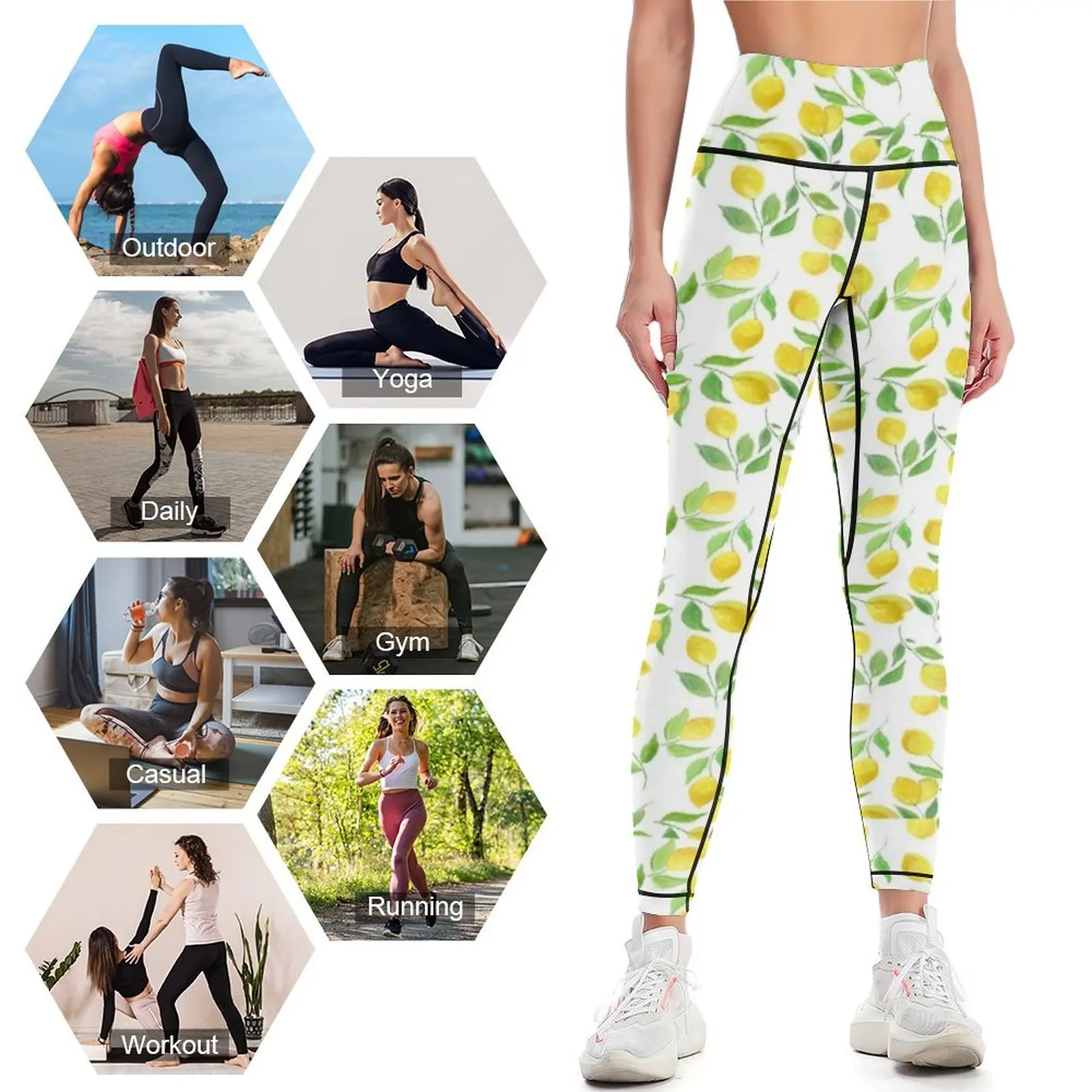 Leggings de fitness sexy pour femmes, motif citron, vêtements à clapet d'interconnexion