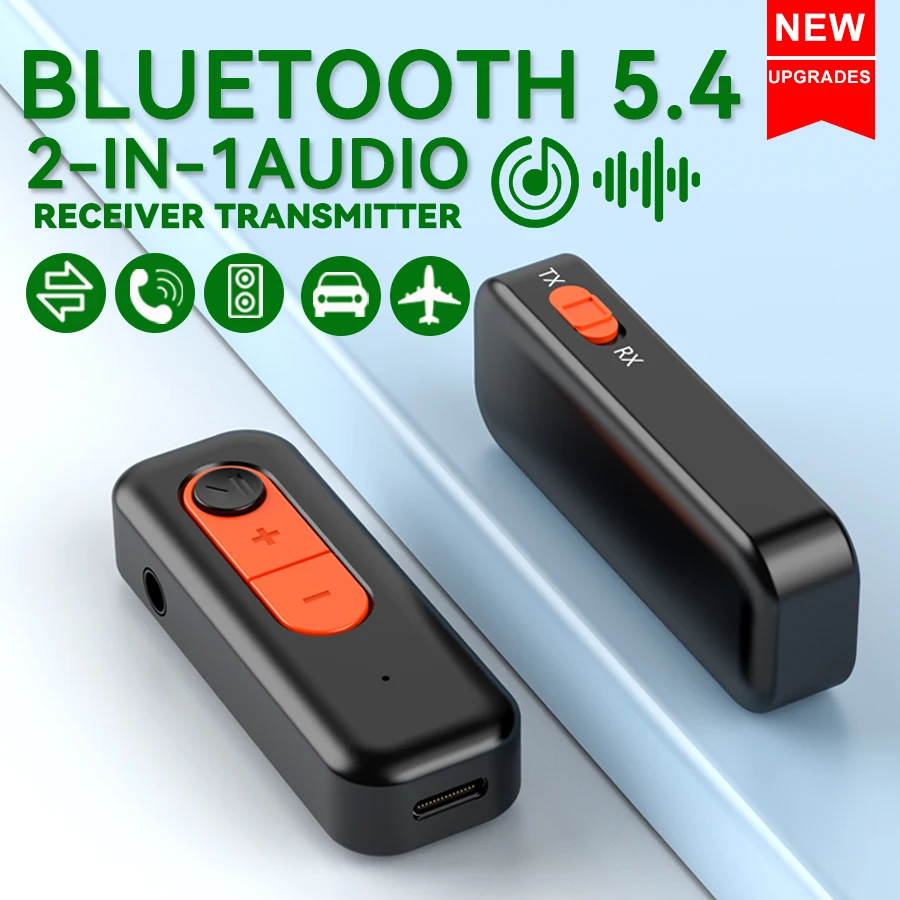 Bluetooth 5.4 Audio Receiver Transmitter 3.5mm AUX HIFI Stereo Car Music Wireless Adapter with Mic for PC TV Airplane Speakers