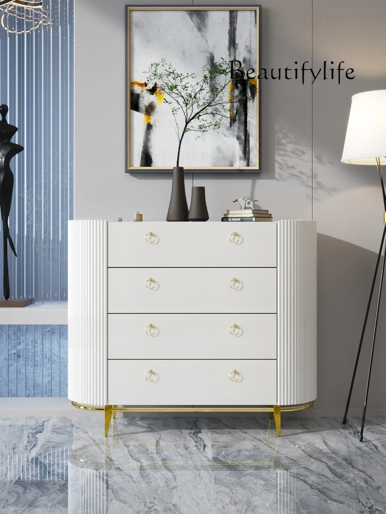 

Italian-Style Light Luxury Chest of Drawers Combination Simple White Home Living Room Bedroom Storage Organizer Side Cabinet