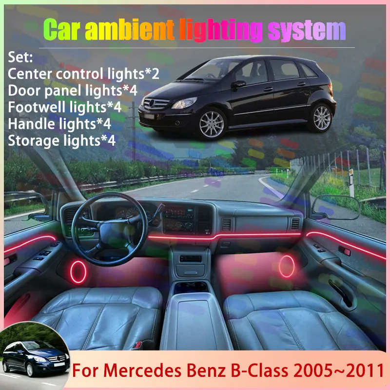 

Для Mercedes Benz B-Class MK1 1th W245 2005 ~ 2011 2/18 в 1 автомобильный атмосферный светильник RGB абажур ансамбль стример атмосферный набор