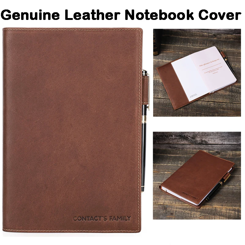 

Genuine Leather Laptop A5/B5 Notebook Cover with Pen Slot Handmade Convenient for Business School Office Supplies Stationery