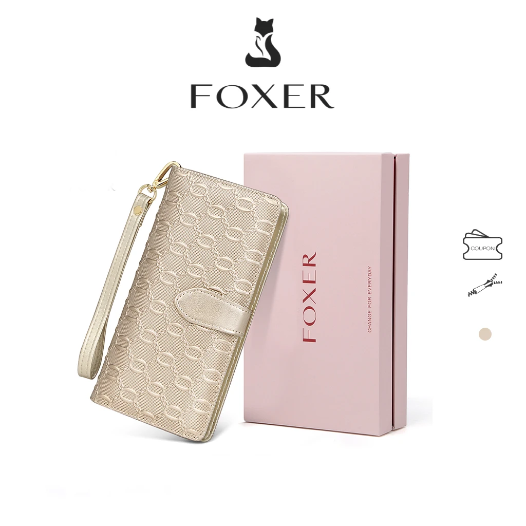 

FOXER Women's Split Leather Large Capacity Clutch Wallet Lady Long Wallet Card Holder Passport Holder