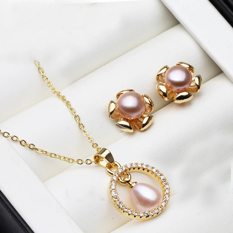 

Real Natural Freshwater Pearl Necklace Earrings Set,Original Pearl Stud Earrings Set Wife Mother Anniversary Gift White Pink