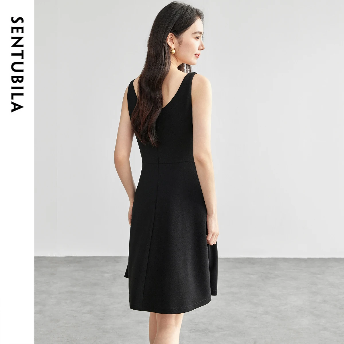 SENTUBILA Hepburn Style Dress 2025 Spring A-line Knitted Square Collar Folds Sundress Party Evening Elegant Dresses 151L57779