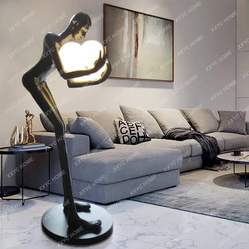 

Post-Modern Humanoid Sculpture Ball Floor Lamp Hotel Lobby Large Human Body Floor Lamp