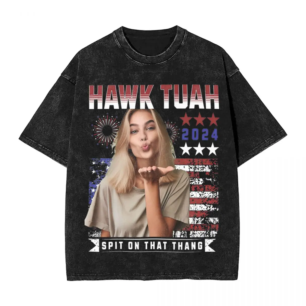 

Washed T Shirt Hawk Tuah 24 Spit On That Thang Retro T-Shirts High Street Streetwear Short Sleeve Summer Tops for Men Women Tees