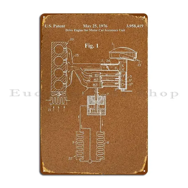 1976 Old Engine Part Patent Drawing Metal Sign Vintage Home Bar Customize Bar Tin Sign Poster