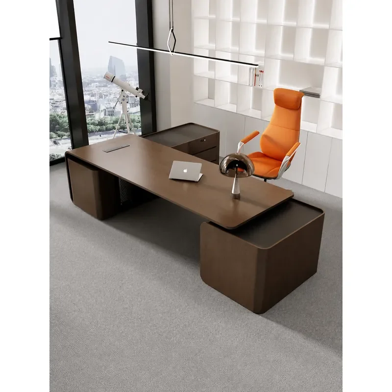 New Chinese Style Solid Wood Boss Table President Desk Simple Modern High End Walnut Office Leadership Desk Combination