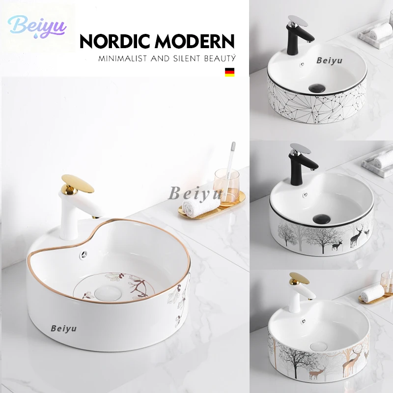 

Platform Basin Balcony Washbasin Ceramic Washbasin Plate Single Basin Bathroom Basin Household Nordic Washbasin Project