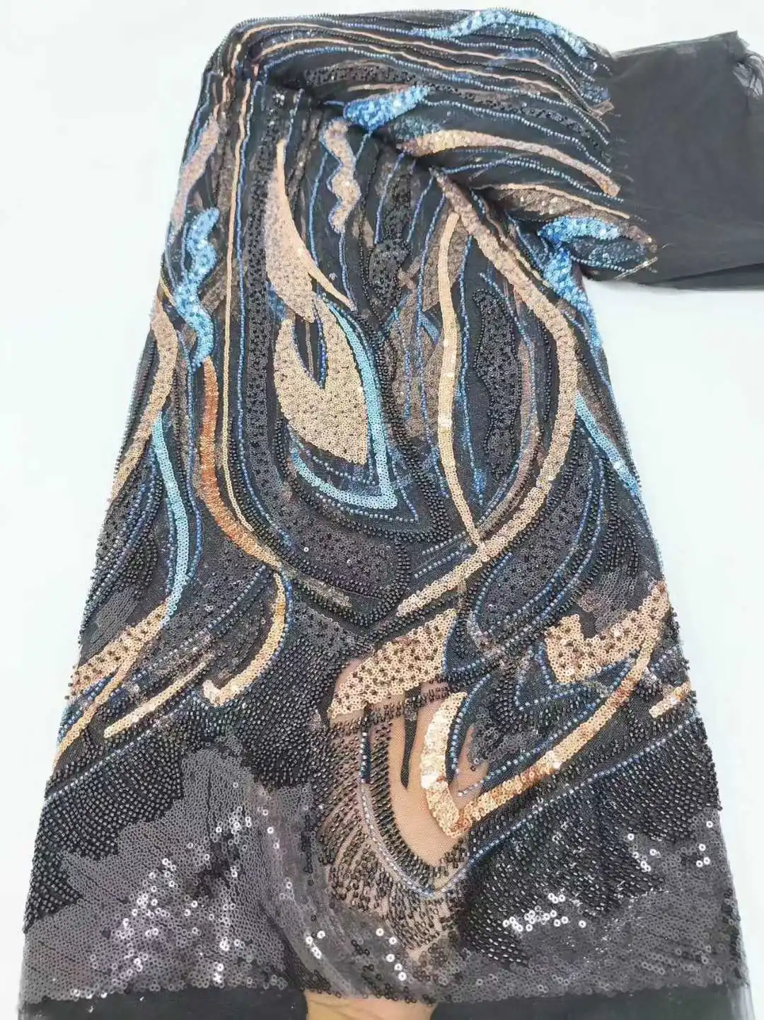 

Африканская кружевная ткань с бисером, 2025 г., высококачественное кружево, 5 ярдов, французская нигерийская кружевная ткань с блестками для жениха, шитье свадебного платья