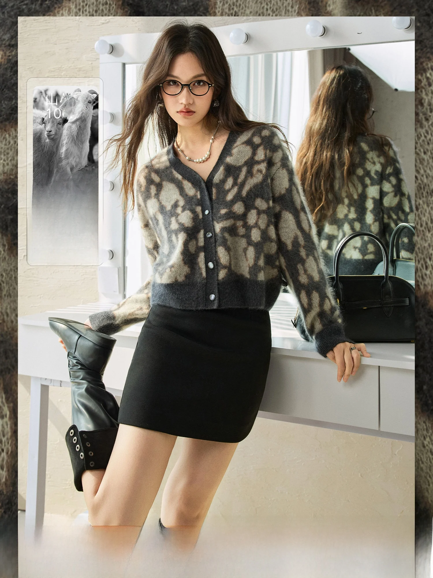 

Soft Foggy Feel V-Ne Knitted Open Cardigan Color Blo Camere Brued Long Sve Retro Sle Women's Thiened Winter Sw...