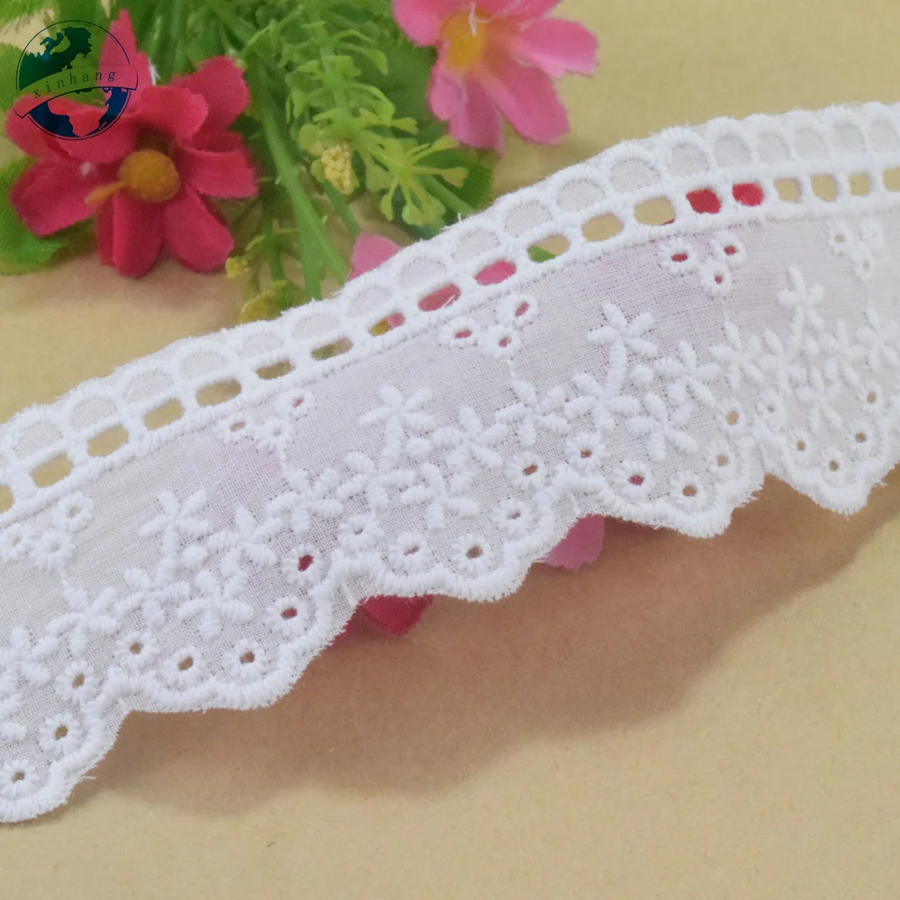 4.5cm Wide Embroidery White Lace 100% Cotton Fabric Sewing Ribbon Trim Wedding Dress DIY Dolls Colthes Curtain Accessories #4317