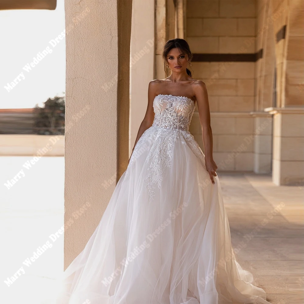 

Sweetheart Collar A-Line Women Wedding Dresses Fashion Lace Flower Printing Bridal Gowns Banquet Vestidos De Novias Customized
