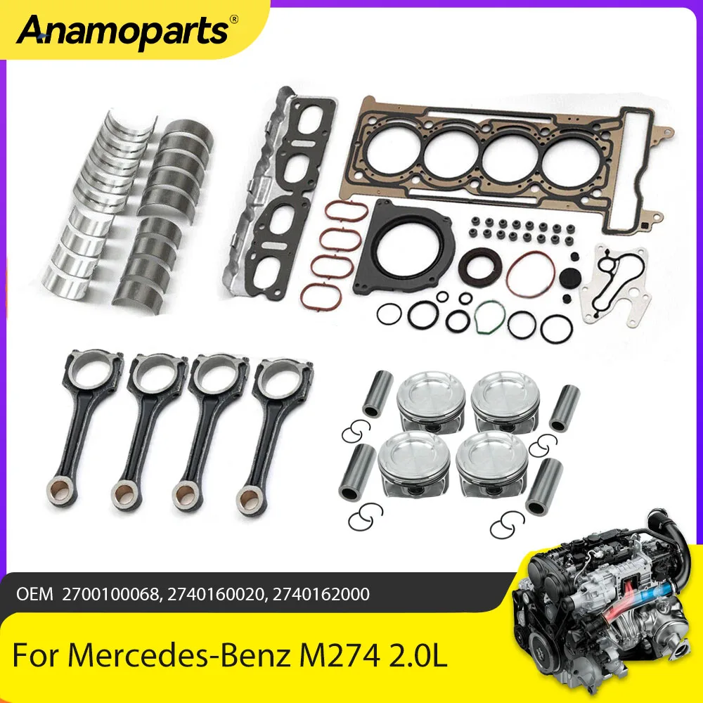 

Engine Rebuild Gasket Kit Crankshaft Con Rod Bearing Set Fit 2.0 L T M274 For Mercedes-Benz C250 E200 253 W212 2.0T M274.920