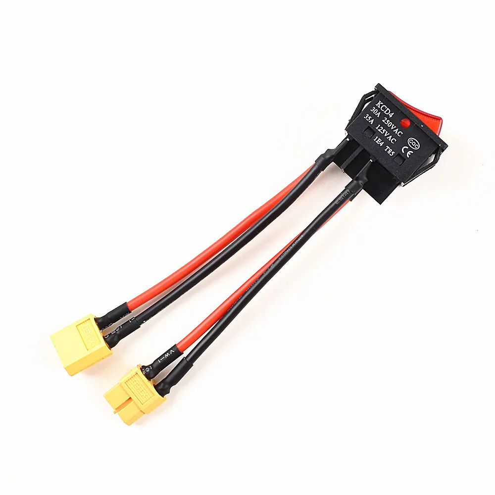 30A 12V 24V Battery Main Switch Large Current On-off with XT60/T Plug 14AWG Wire for RC Tug/Bait Boat 550 775 Brushed Motor