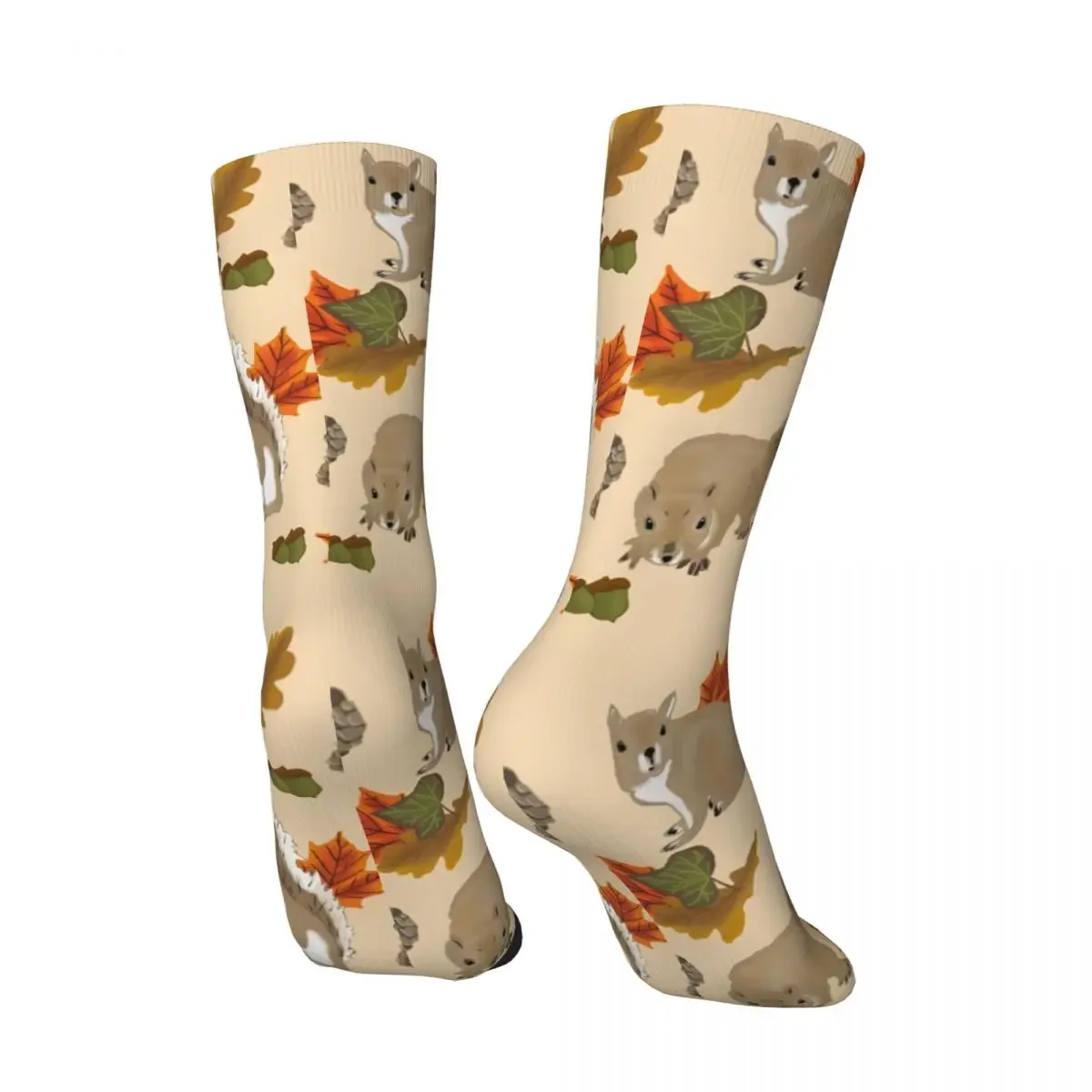 Crazy compression Playful Autumn Squirrels On Peachy Tan Sock for Men Vintage Seamless Pattern Crew Sock Novelty