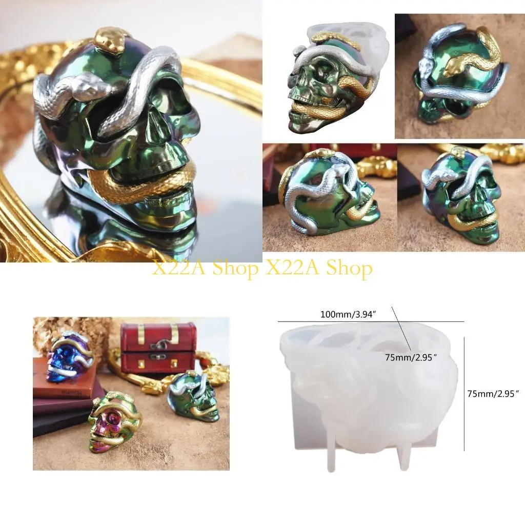 Unique Double Snake for Head Silicone Mirror Mold DIY Epoxy Resin Skull for Head Casting Tool Holder Ornaments Home for