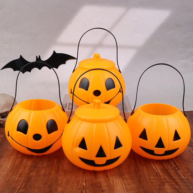 

Plastic Lantern Pumpkin Bucket Halloween Candy Treat Trick Or Buckets Holder Pail Mini Kids Basket Cauldron