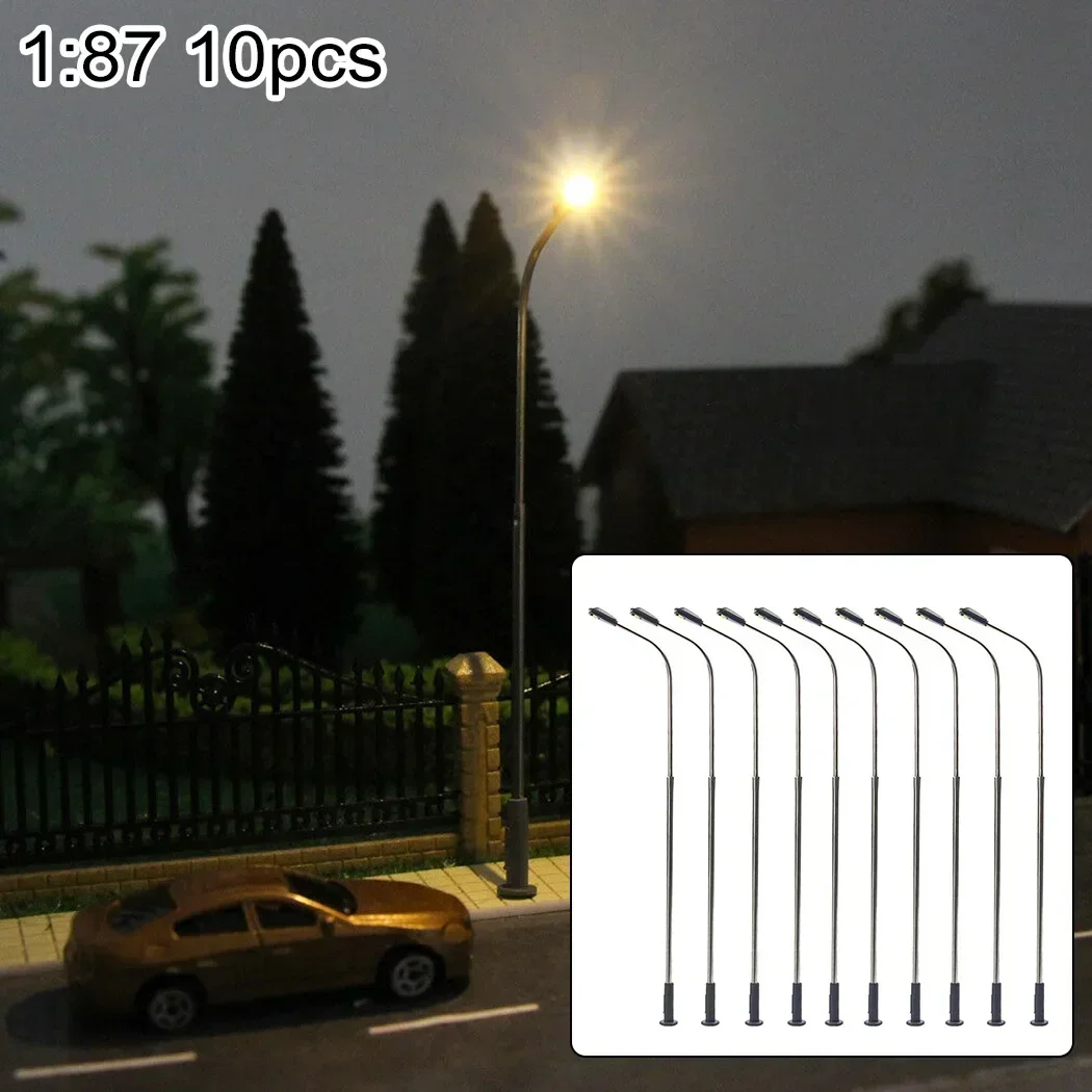 10Pcs Model Railway Warm White HO Scale Lamps Post 1:87 Street Light Single Head Lamps 20mA / 3V AC Or DC Model Light Decoration