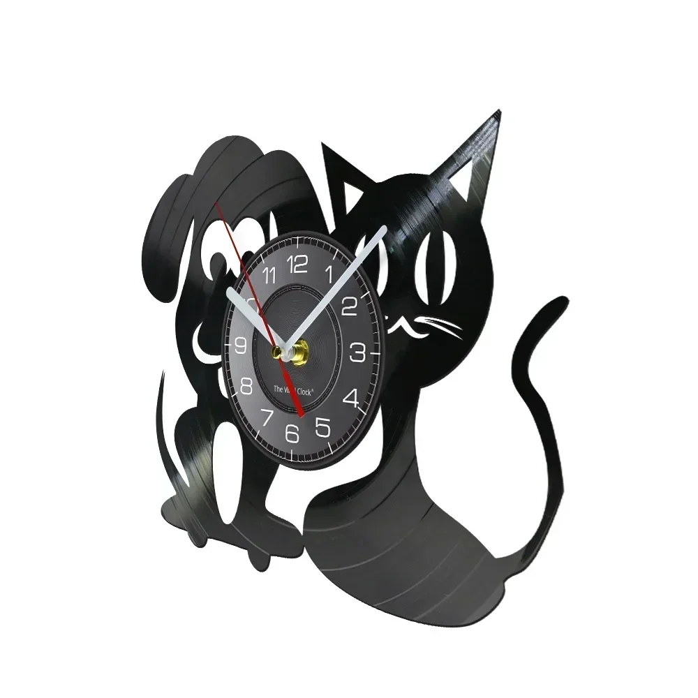 Cat and Dog Art Vinyl Record Wall Clock Pet Clinic Wall Decoration Retro Clock Pet Hospital Veterinary Gift Art Wall Watch