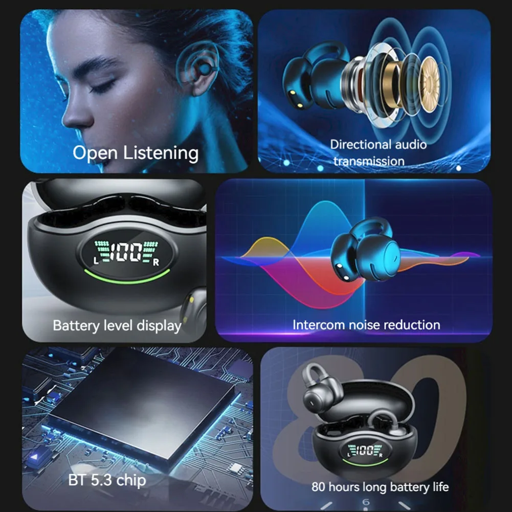 Origin Bone Conduction Earphones Bluetooth wireless Headsets Earbuds Clip on Ear Comfortable Headphones Sport Digital Display