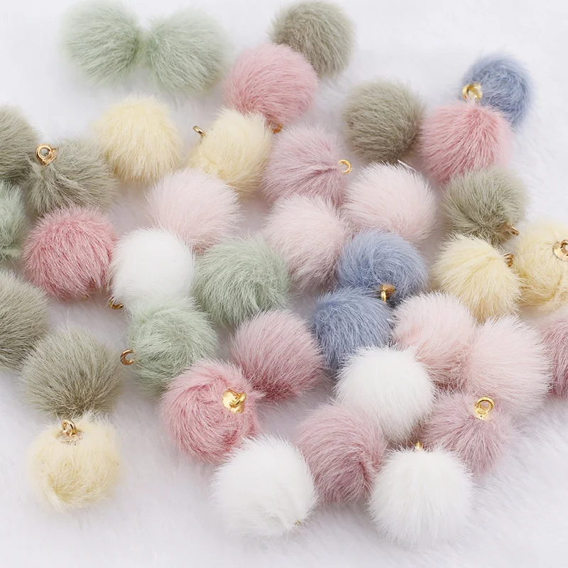 

10pcs Plush Fur Covered Ball Beads Charms DIY Pompom Beads Pendant for Necklace Earring Bracelet Jewelry Making Supplies Finding