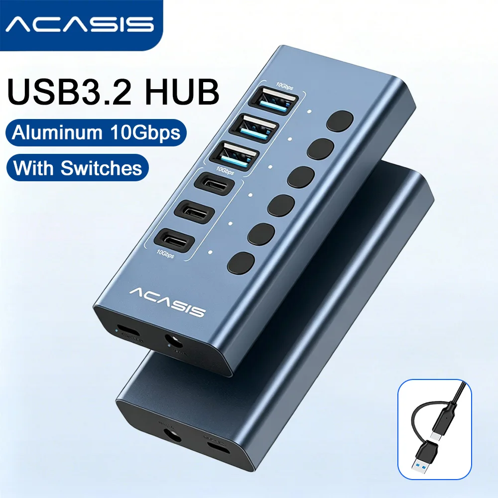 acasis-usb32-hub-10gbps-adapter-6-ports-aluminum-usb-splitter-with-individual-switch-support-charging-data-transfer-for-laptop