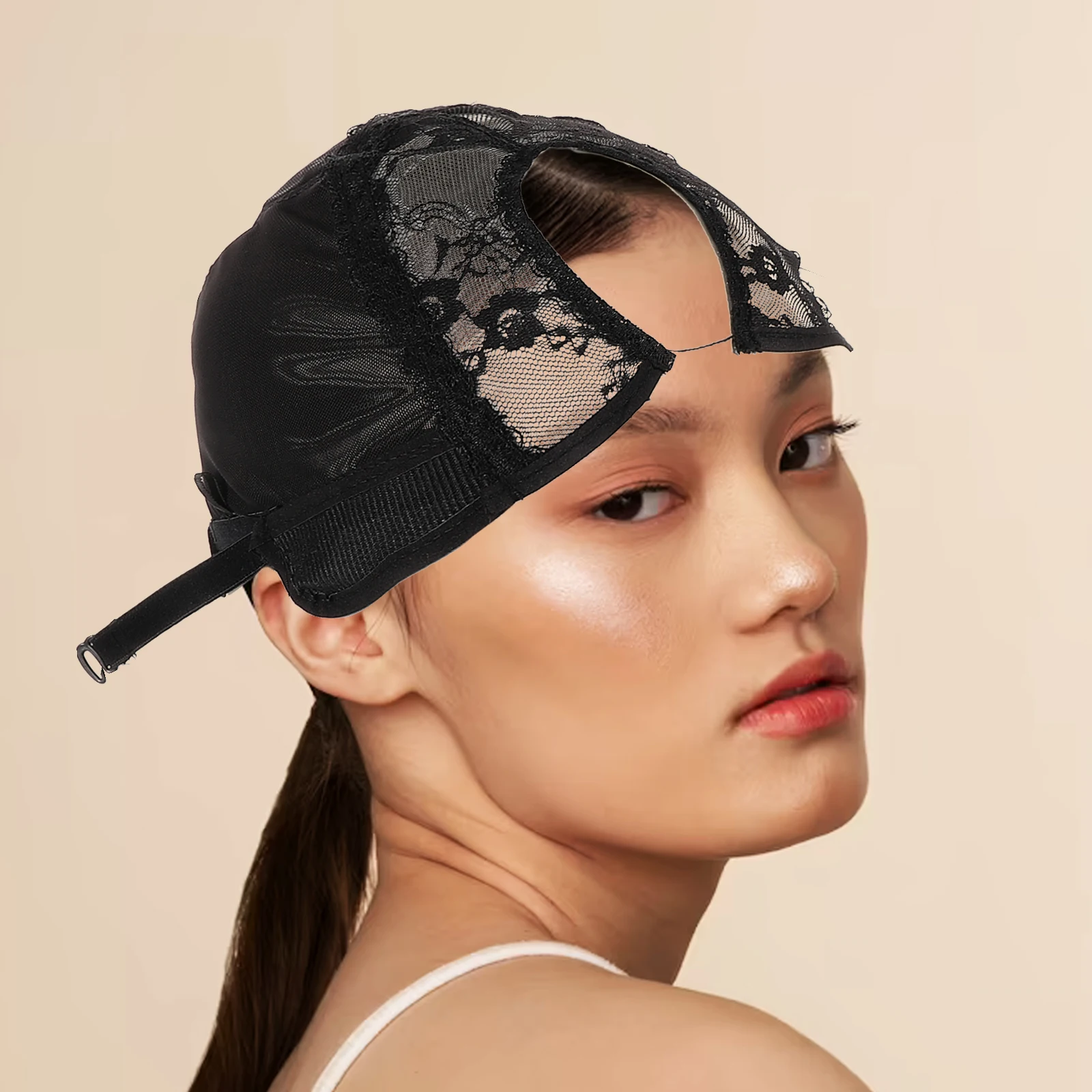 

2pcs Lace Caps Net Hair Mesh Hats Elastic Stretchable Caps For Making Wigs Breathable Adjustable Salon Home Use U-Shaped